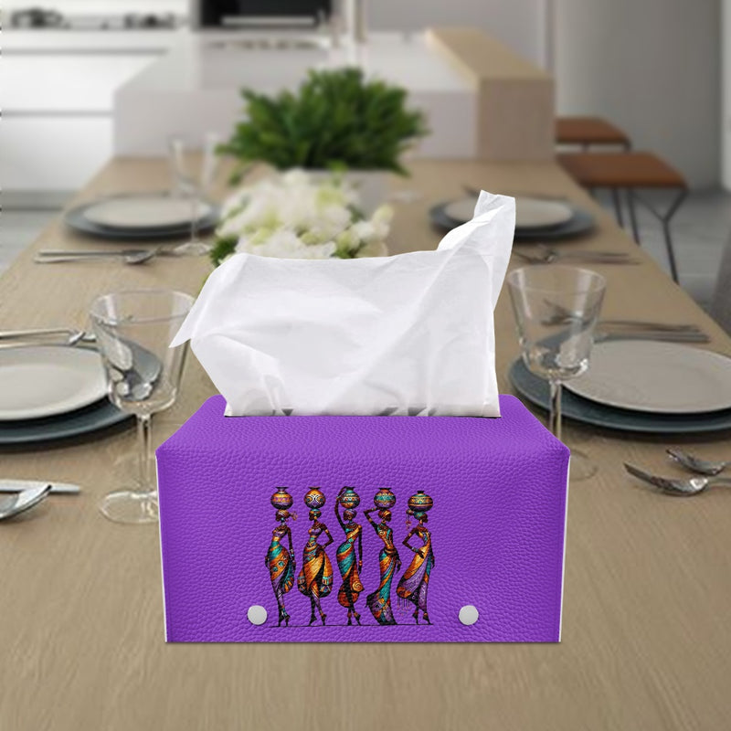 PU leather rectangular tissue box, African ladies