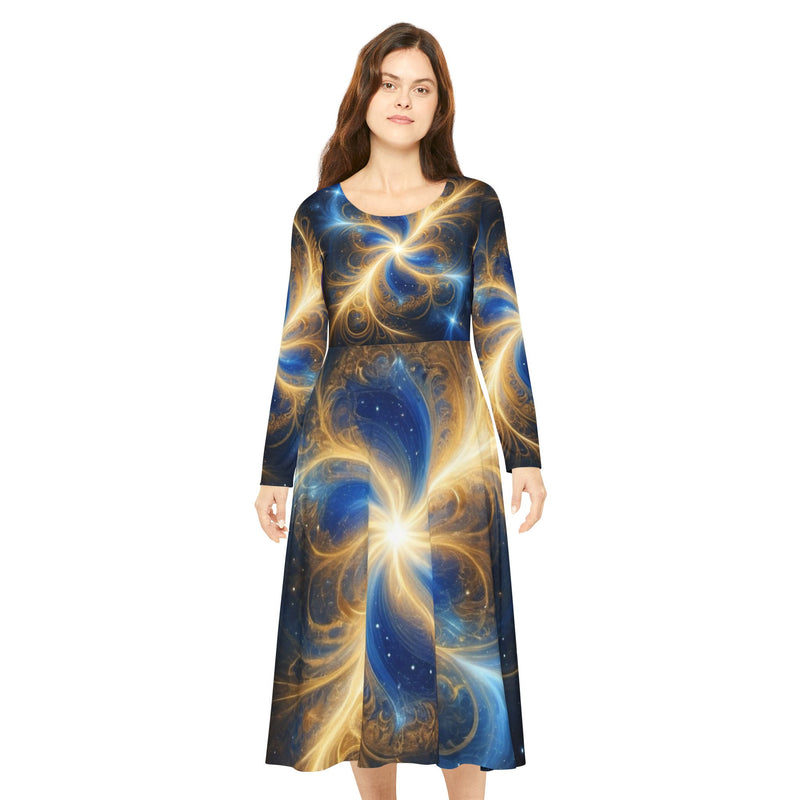 Blue and Gold Print Dance Dress