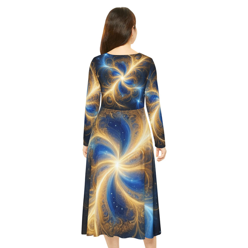 Blue and Gold Print Dance Dress