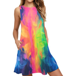 Colorful Sleeveless A-line Pocket Dress