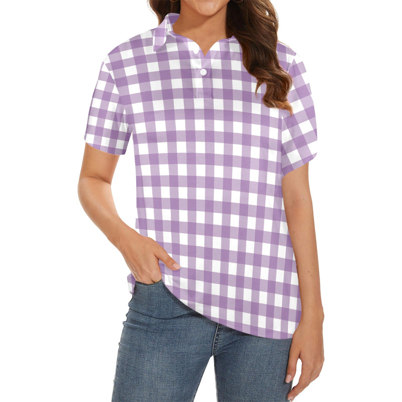 Gingham Women's All Over Print Polo Shirt