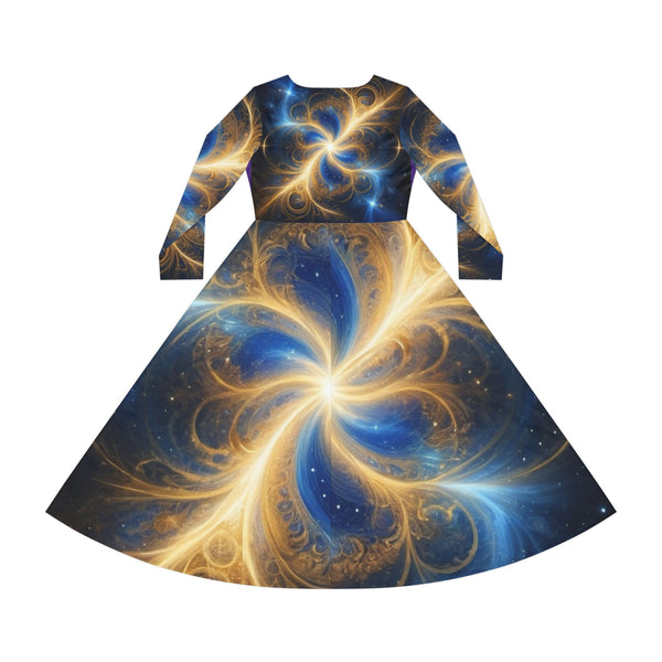 Blue and Gold Print Dance Dress