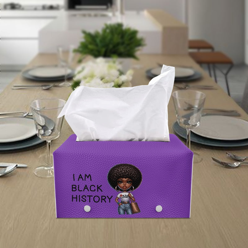 PU leather rectangular tissue box, Black History