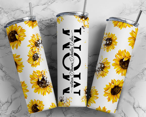 Sunflower Tumbler, MoM Tumbler, Mother&#39;s Day, Personalized Tumbler, 20oz Tumbler, Floral Tumbler, Custom Tumbler