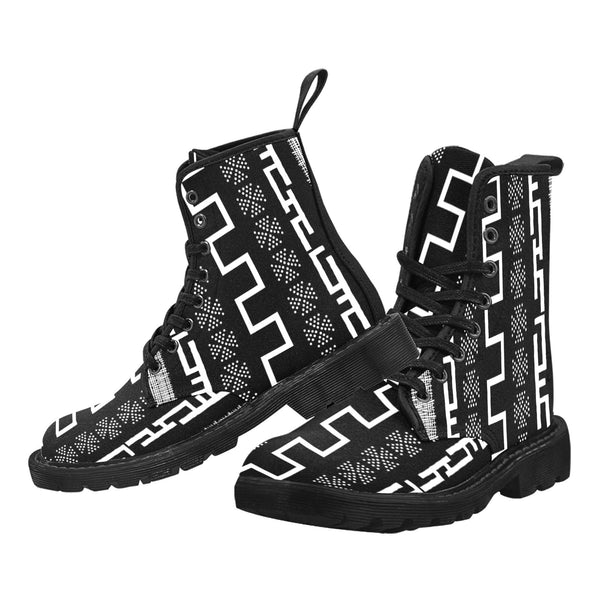 African Print Martin Boots for Women (Black) (Model 1203H)