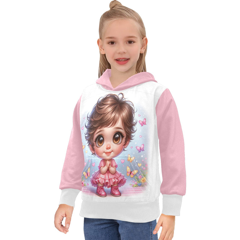 Pink and White Hoodie Big Girls' Long Sleeve Hoodie