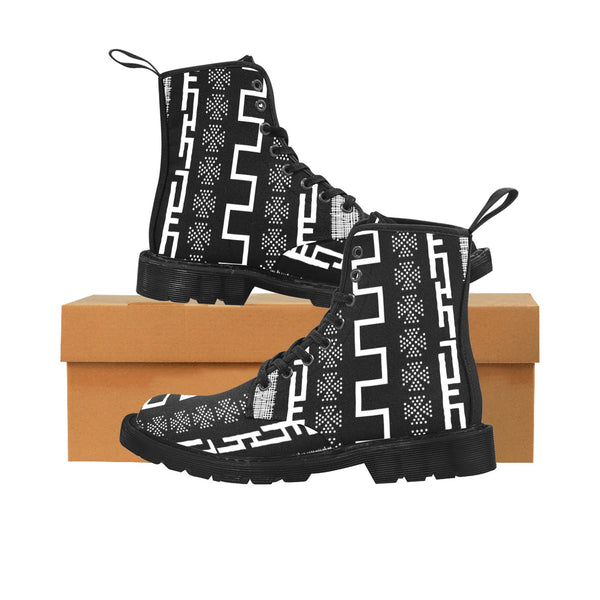 African Print Martin Boots for Women (Black) (Model 1203H)