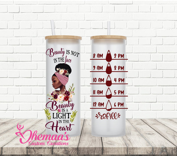 Tumbler, Water Bottle, Water Tracker, 25oz Clear or Frosted Tumbler, Tumbler, Skinny tumbler, Personalized gift, Custom gift, Glass Tumbler