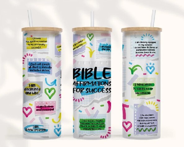 Bible Affirmation Tumbler, 25oz Clear or Frosted Tumbler, Tumbler, Christian Tumbler, Personalized gift, Custom gift, Glass Tumbler