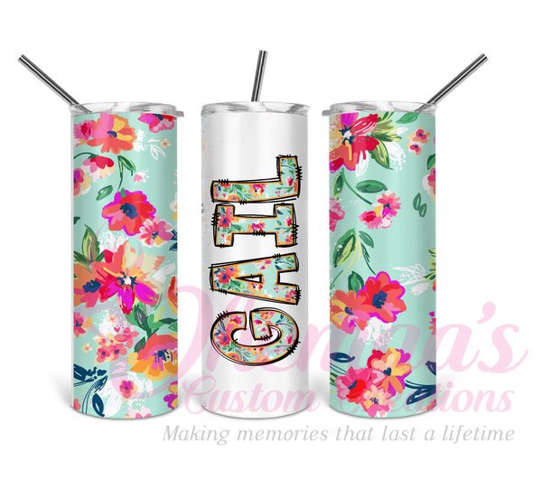 Personalized Tumbler, 20oz Tumbler, Floral Tumbler, Custom Tumbler